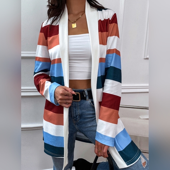 Color Wave Open Front Cardigan - Red Orange - Picture 3 of 5